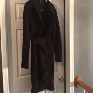 Chocolate Brown Sweater w/Faux Fur Trim